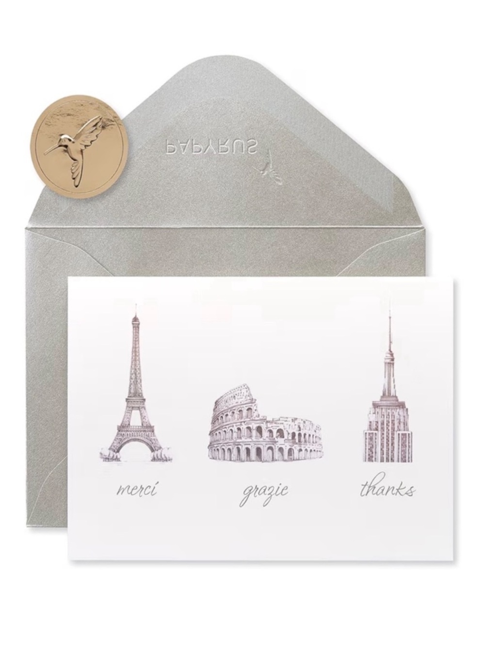 Papyrus Merci Grazie Thanks Boxed Thank You Cards 14 Count BNIB Silver Envelopes - Picture 3 of 10